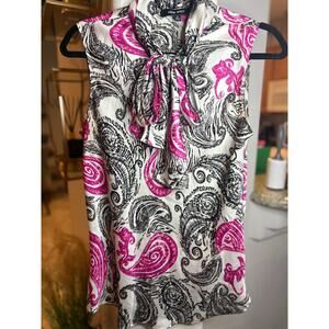 Nine West Tie Neck Satin Paisley Sleeveless Blouse Size M 6-10